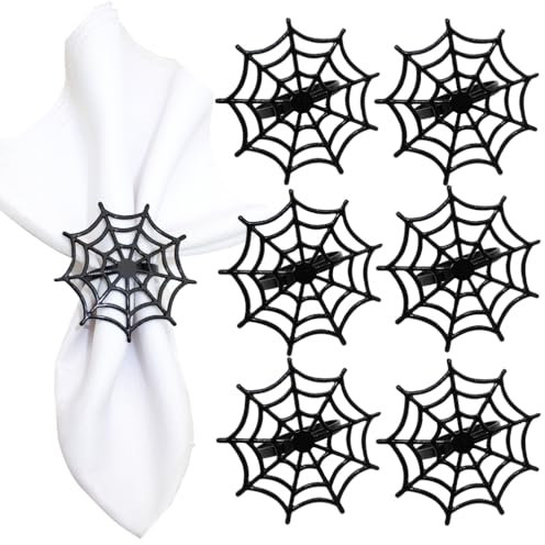 Halloween-Spinnennetz-Serviettenringe, Metall, gruseliger Serviettenhalter, Serviettenschnalle, Partyzubehör für Halloween, Esstisch, Kostüm, 6 Stück