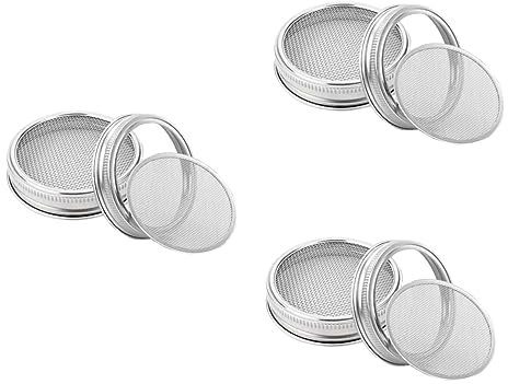 PAMINGONO 6 Stk sprießende Deckel Sieb wachsende Sprossendeckel wachsender Bohnenglasdeckel Einmachglasdeckel Netzsieb Sprossengitterdeckel weckgläser Siebdeckel sprießen kann Silver