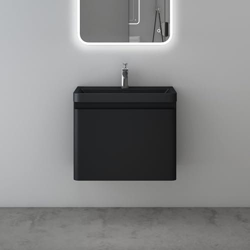Mai & Mai Mobile Bagno Sospeso 60x42x50cm, Mobile da Bagno con Cassetto Include Lavabo, Nero Opaco, Seria BC013-Lackier