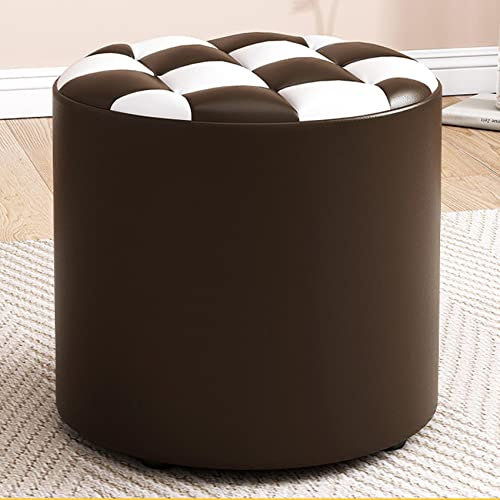 Runder Ottomane aus Leder für Wohnzimmer und Schlafzimmer, 31 x 28 cm, Braun und Weiß