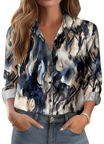 Zeagoo Long Sleeve Blouses for Women Business Casual Clothes Floral Button Down Shirts Fashion Work Tops