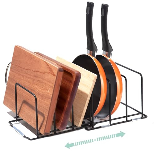 Eyskutvjc Cutting Board Organizer, Adjustable Pot and Pan Organizer Rack, Kitchen Cabinet Holder for Cutting Board,Baking Tray, Cookie Sheet, Bakeware Organizer for Countertop