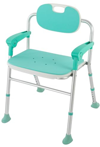 Duschhocker Für Senioren, Klappbarer Badestuhl Schwerlast-Duschstuhl Mit Armlehnen Und Rückenlehne Für Hygiene, Hämorrhoiden Und Postnatale Erholung (Blau, 53 * 58 * 83cm)
