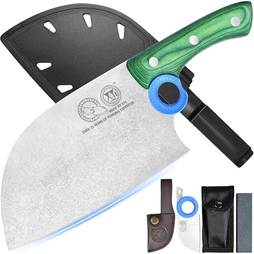 XYJ Authentic Since 1986,Cuchillo de carnicero serbio con estuche,Cuchillo de cocina de chef vegetal,Mango de madera con estuche,para acampar al aire libre