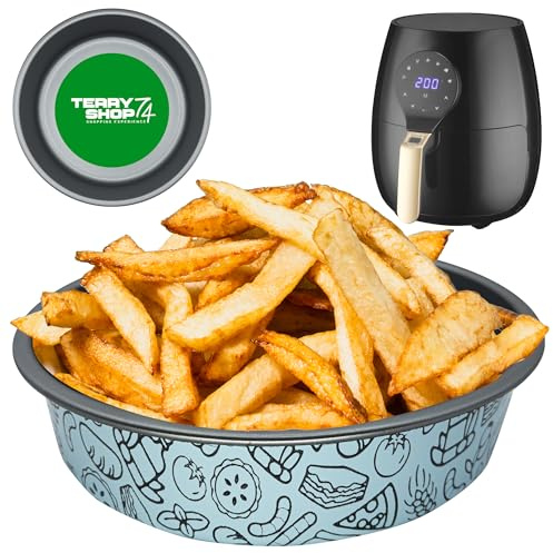 Terryshop74 Mini plateaux pour friteuse à air, airfryer, réutilisables, antiadhésifs, beaux, confortables et spacieux, également pour petites portions (bleu, conique, 22 cm)