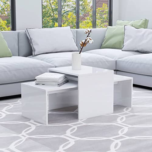 Myheimly Couchtisch-Set Beistelltisch Satztisch Sofatisch Kaffeetisch Wohnzimmertisch Teetisch Telefontisch Hochglanz-Weiß 100x48x40 cm Holzwerkstoff