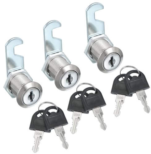 sourcing map 3/4 Inch Cabinet Cam Lock with Key, Keyed Alike Cam Replacement Lock Cylinder Tubular Toolbox Locks for RV Drawer Storage Cart Mailbox, Silver Pack of 3