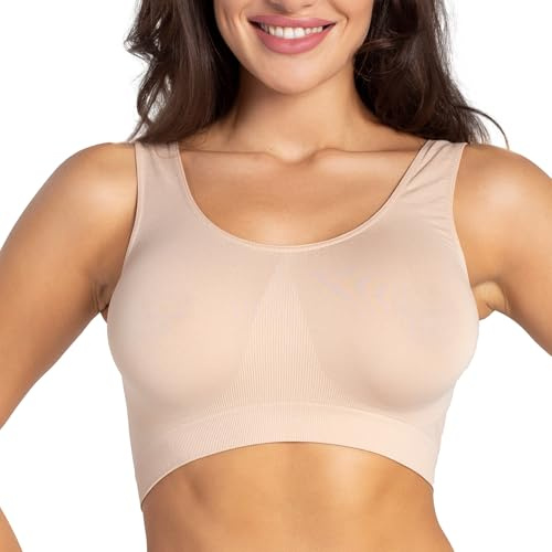 Gatta Sport Top, topp med breda axelband, sport-bh, skön, mjuk, bekväm, fitness, yoga, pilates, inga sidsömmar, kroppsnära (Beige, XL)