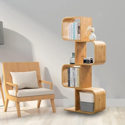 Libreria in bambù, multistrato a forma di S, libreria da terra, a forma di albero, per la decorazione della casa e dell'ufficio