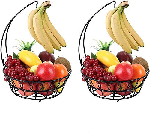 XWBLDBDFC Canasta de Frutas de 2 Piezas, Canasta de Almacenamiento de Frutas con Soporte de plátano,