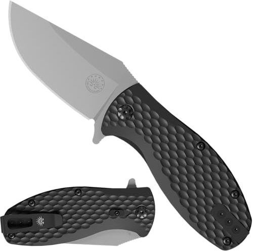 Off-Grid Knives - Badger EDC Folding Knife with Sandvik 14C28N Blade, Ball Bearing Pivot, G10 Scales, Grid-Lock, Ambidextrous Deep Carry Clip (Tumbled Stone)