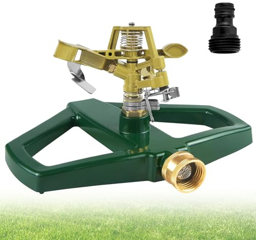Aspersor para Césped con Base Metálica - Riego de Jardín - Rotación 360° - Aspersor para Grandes Áreas - Aspersor de Impulso - Sistema de Riego para Jardín - para Regar el Césped