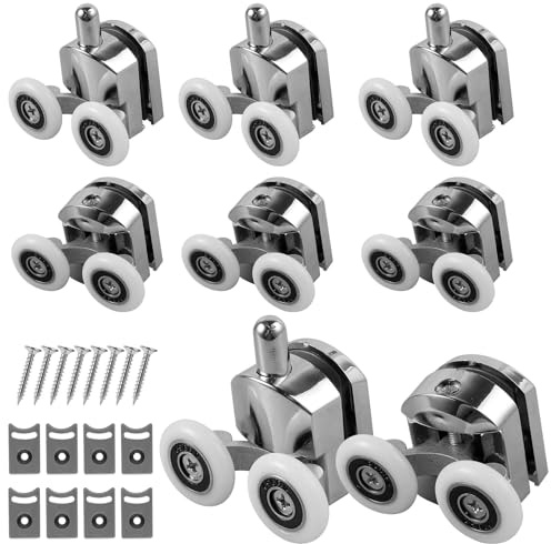 8Pcs 23mm Curved Shower Door Rollers | Shower Glass Door Rollers,Sliding Shower Glass Door Wheel Runner with Anti-Collision Block and Screws for Bathroom,Showerroom
