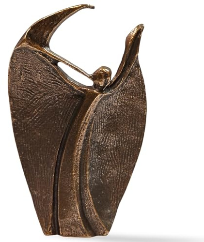 Herzmensch Musikengel mit Posaune 11 cm aus massiver antik Goldener Bronze als Deko Engel zu Weihnachten oder Geschenk zum Geburtstag und für Musikliebhaber