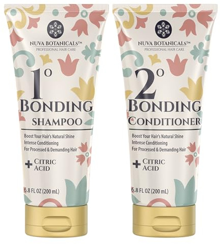 Nuva Botanicals Bond Repair Hair Treatment for Dry Damaged Hair - Intense Conditioning Shampoo and Conditioner Set Hair Bonding Treatment with Salicylic Acid, Vitamin B5, Citric Acid(6.8 fl oz each)