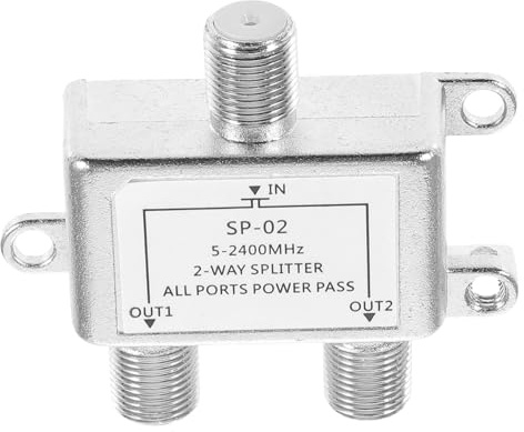 TOYZFRIENDY Divisor De Cable Coaxial 2 Vías 5-2400 MHz para TV y Satélite, Accesorio Coaxial para Uso Doméstico, Compatible Rg6, Color Metálico Compacto
