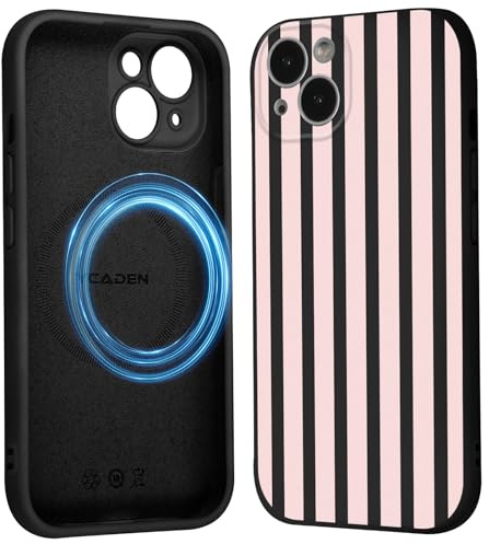 Knrlqim Magnetica Cover per iPhone 14 6,1, Custodia Aesthetic Strisce Rosa Motivo, Compatibile con MagSafe, Silicone Antiurto Bumper Protettivo Case per iPhone14