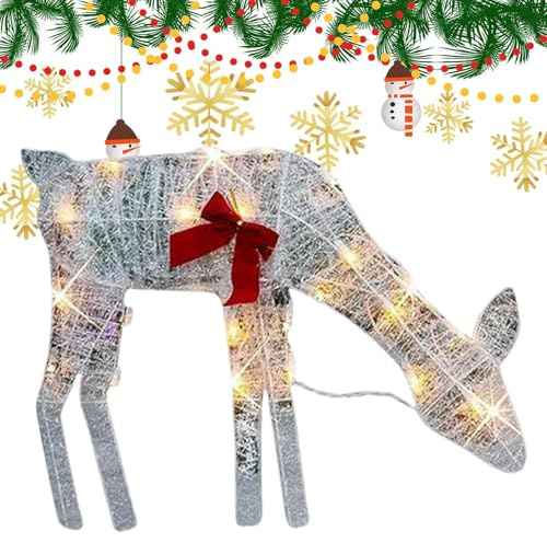 Yhsioaklo Leuchtendes Rentier für den Außenbereich, Weihnachten, Hirsch, Hof, Dekoration, Eisen, festliche Display-Dekoration mit Schleife für Familienhaus, Terrasse, Garten, Partys, Urlaub, Outdoor