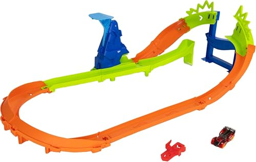Hot Wheels Stunt Tracks Jump Circuit Speedway und 1 Spielzeugauto | Streckenset mit 180°-Kurve, 7,6 cm hoher Rampe und Sprung, inkl. 1:64 Auto, JHK74
