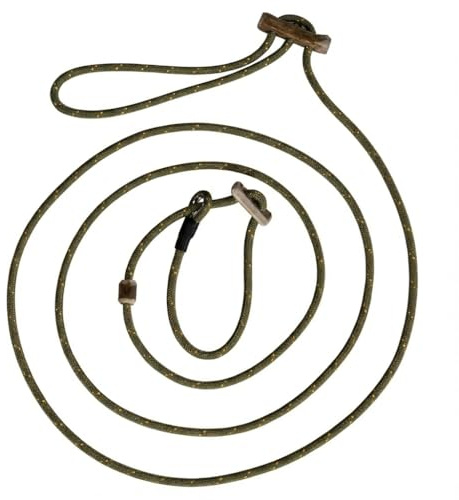 Themahund Moxonleine lautlos mit Zugstopp, 6 mm, 260 cm, Oliv | Dünne Retrieverleine & Umhängeleine, stufenlos verstellbar, Geweih-Stopp – für Jagd & sensible Hunde