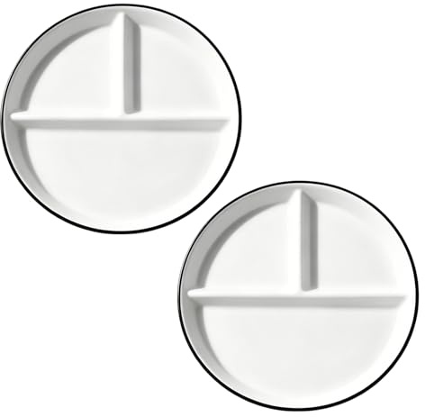 Waufoae Mittagessen Teller, 2 Stücke Keramik Geteilte Teller, Porzellan Servierplatten, Porzellanteller Mit 3 Fächern, Snackteller Für Splittergerichte, Partys, Snacks, Salate, Desserts (Weiß)
