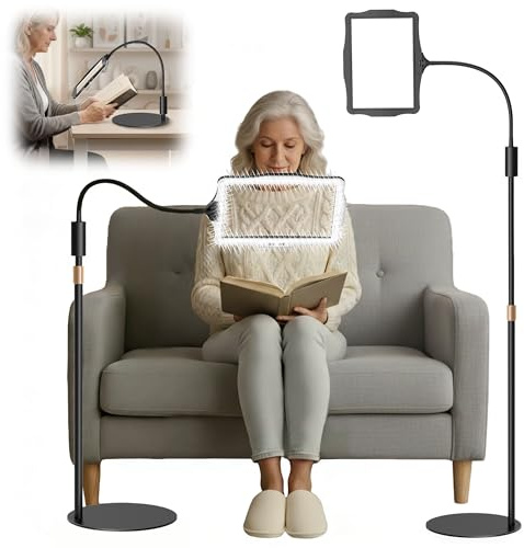 Magnifying Glass with Light and Stand, 3-in-1 Cordless Rechargeable Floor Lamp & Desktop Magnifier with Large HD Lens 50 LEDs 3 Brightness 360° Flexible Gooseneck for Reading Crafts Hobbies Close Work