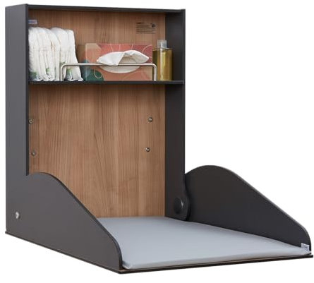 KEMMLIT Delicias Wickeltisch/Timkid kawa HPL- klappbar als Wandwickeltisch, Holzoptik, HPL, inkl. Wickelauflage