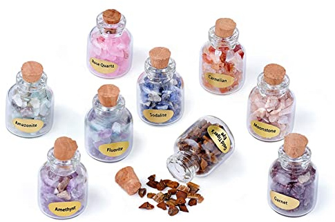 KISSITTY 9pcs Gemstone Chip Bottles Undrilled Healing Tumbled Reiki Stone Set Randomly Mixed for DIY Jewelry Making Home Decoration