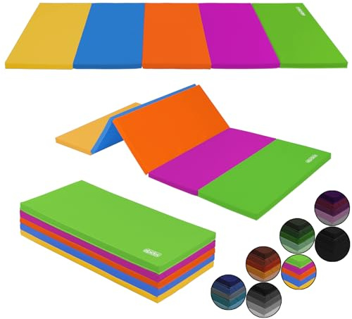 ALPIDEX Esterilla de gimnasia 185 x 78 x 3,2 cm plegable colchoneta de ejercicio suave de suelo deportiva para el hogar niños adultos, Color:multicolor