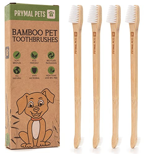 Prymal Pets Dog Toothbrush I 4-Pack Two Sided Bamboo Toothbrush for Small and Large Dogs & Cats I Soft Bristles Gentle for Easy Dog Teeth Brushing & Dental Care