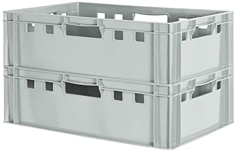 2x Euro Apilamiento de Plástico Caja Industrial Euro Caja Almacenamiento Eurobox E2 Gris Kingpower