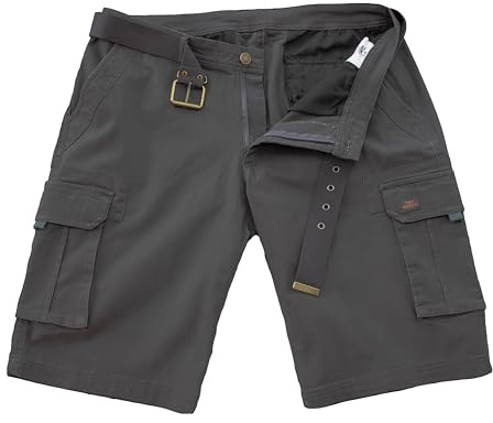 ROCK-IT Apparel cargo shorts med bälte för herrar, vintage bermudashorts med 6 stängbara fickor, korta sommarbyxor med elastiskt tyg [storlekar S-5XL] Iron 3XL