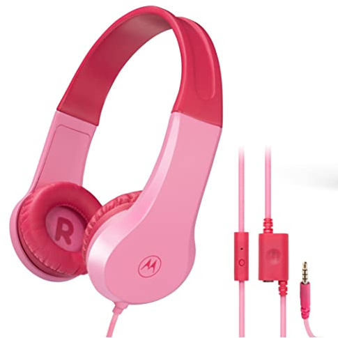 Motorola Sound JR200 - Kinder Kopfhörer mit Kabel - Lautstärkebegrenzung 85 dB mit Audio Splitter - BPA Frei - ab 3 Jahren - Rosa