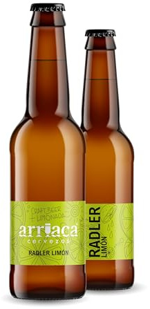 Cerveza Premium Arriaca CRAFT RADLER LIMÓN SIN GLUTEN - Mezcla de Cerveza y Limonada en Pack Fabricación Artesanal (12 botellas 33cl)