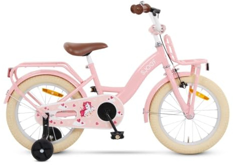 SJOEF Classic Kinderfahrrad 16 Zoll inkl. Vordergepäckträger | Ab 4-6 Jahre | einfache Montage (95% vormontiert) | Kinder Fahrrad für Mädchen/Jugend | Kleidergröße von 103 bis 118 cm | inklusive