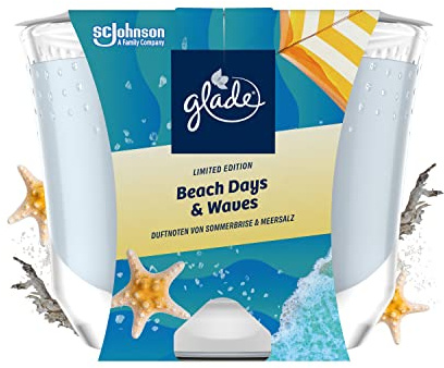 Glade (Brise) Langanhaltende Duftkerze im Glas, Beach Days & Waves, bis zu 39 Stunden Brenndauer, 4er Pack (4x224 g)
