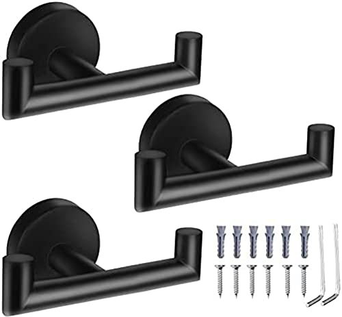 Yangyou Doppelte Handtuchhaken für Badezimmer, schwarze Wandhalterung, Bademantelhaken, doppelter Handtuchhaken, Handtuchhalter für Küche, Badezimmer