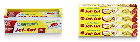 Jet-Cut Frischhaltefolie zum Schneiden, Gastronomie 30cm x 300m, PVC transparent, 1 Stück & Frischhaltefolie zum Schneiden, Consumer 30cm x 44 m, transparent, Vorratspackung 4 Stück im Set