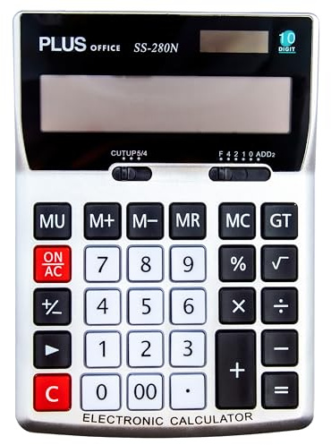 Plus Office – Calculadora Plus de Sobremesa para Oficina, Escuela y Negocio, Con Auto apagado y Pantalla LCD, Calculadora de Escritorio con Alimentación Doble Solar y Batería (Plus SS-280N)