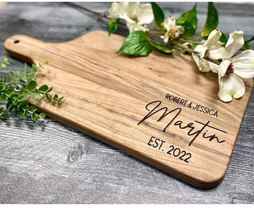 MXN Personalisierte Schneidebretter aus Holz, graviert, Charcuterie-Brett mit Griff, Käsebrett, Einweihungsbrett, Küche, Geschenk, Dekoration für Jahrestag, Hochzeit, Geschenke