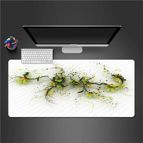 QiHon Gaming Mauspad XXL Grünes Blatt Großes Mauspad Schreibtischauflage mit Vernähte Kanten Einer speziellen Oberfläche verbessert Geschwindigkeit und Präzision 600x300x2mm