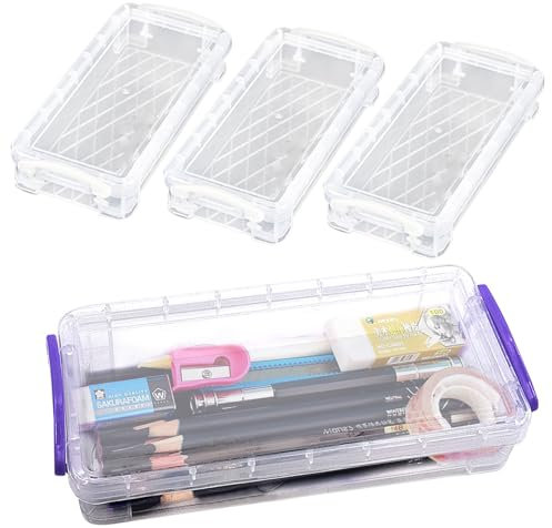 4 Stück Stapelbare Durchsichtige Stiftebox, Multifunktionaler Bleistiftboxen Kunststoff mit Schnappverschluss, Aufbewahrungsbox Büro Schreibtisch Organizer für Pinsel Schreibwaren Aquarellstift