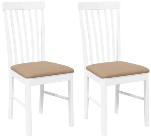 vidaXL Sedie da Pranzo con Cuscini 2 pz Bianco Legno Massello di Hevea, sedia da pranzo, sedia da cucina, sedile da pranzo, sedia, sedia da soggiorno