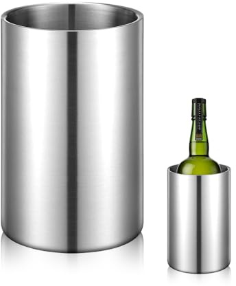 Udbrud Enfriador de Botellas de Vino, Enfriador de Champán con Pared Doble Ø 12 cm, Enfriador de Botellas de Vino y Champán de Acero Inoxidable, Caja de Cubitos de Hielo para Usar en Casa o Fuera