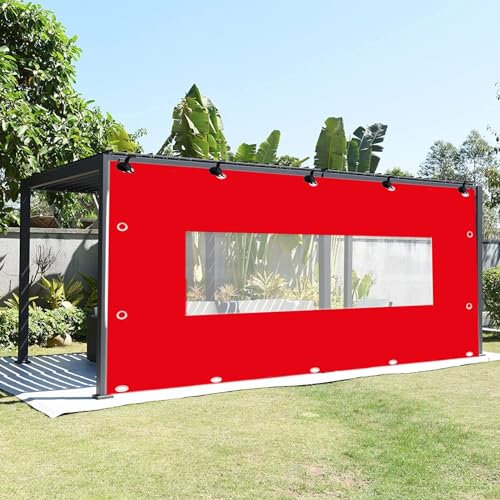 Cortina de lona impermeable de PVC transparente para jardín, garaje, balcón, pérgola, lona impermeable con ojales, panel de cortina de PVC rojo, 6 x 5 m