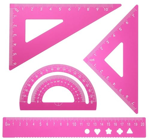 sourcing map Set di 4 righelli triangolari da 20 mm, in alluminio, geometrici, goniometri, triangolari, scala ingegneristica, kit per ufficio, casa, rosa