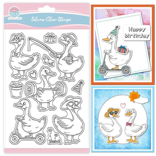 GLOBLELAND Frühling Witzige Gänseklarstempel Für Scrapbooking Angeln Gewichtheben Gänse Silikonstempel Niedliche Tiere Transparenter Stempel Für Kartenherstellung DIY Prägen Journaling