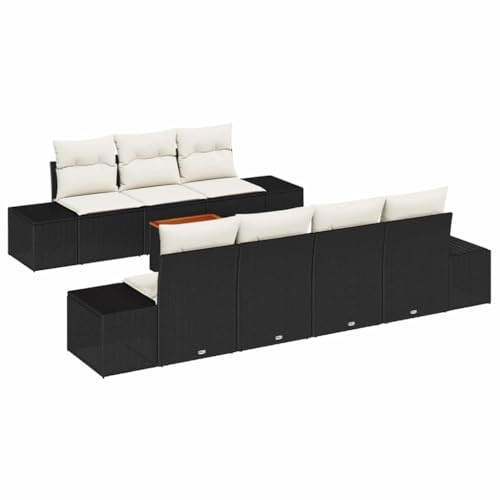 vidaXL 8-delat trädgårdsoffas med kuddar svart poly-rotting akacia för utomhusbruk sittkapacitet modern design bekväm möbler patio sektionell modulär rektangulär lounge