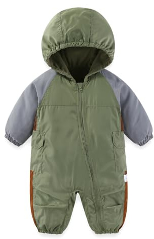 JiAmy Baby Toddler Lightweight Snowsuit for Fall & Mild Winter | Windproof Water-Repellent Fleece-Lined All-in-One Outdoor Suit for Green 12-18 Months