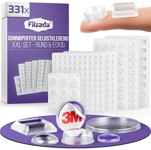 Filzada® 331x Elastikpuffer XXL Set - Elastikpuffer Set Transparent - Anschlagpuffer für Türen, Schränke, Glas - Türpuffer Gummi - Gummistopper - Gummi Puffer - Gumminoppen Selbstklebend